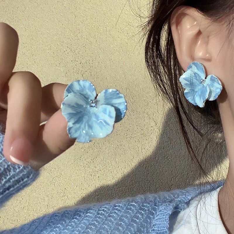 海邊度假風漸變油畫風花瓣耳釘小清新甜美耳環輕奢小眾高級感耳飾