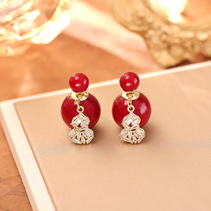 彩色珍珠葫蘆復古耳釘