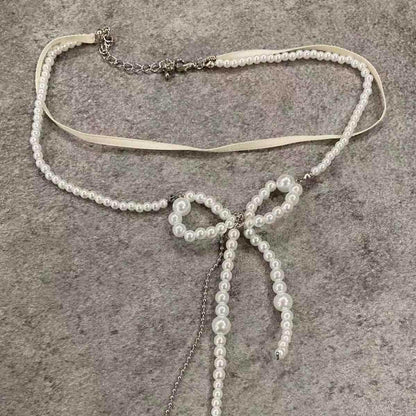 珍珠蝴蝶結流蘇項鍊