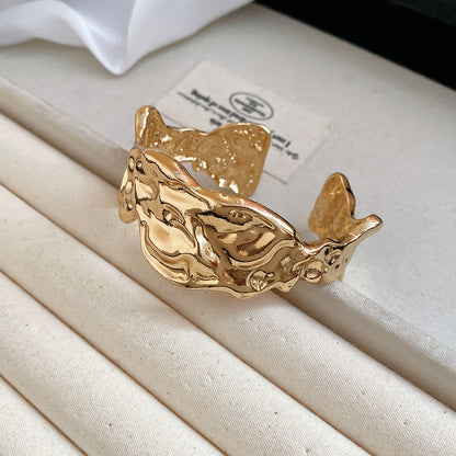 金屬不規則褶皺開口手鐲歐美跨境個性簡約氣質手環輕奢高級感手飾