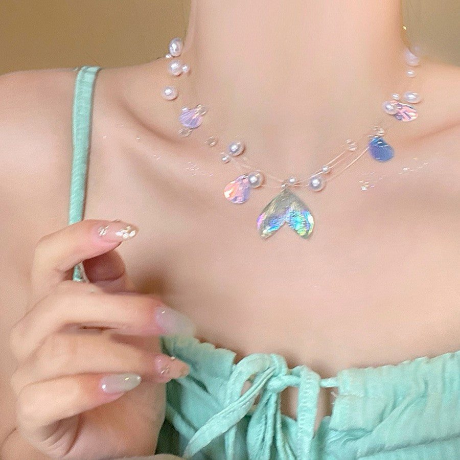 夏日彩色星星串珠吊墜項鏈女甜美小清新鎖骨鏈度假風小眾百搭項飾