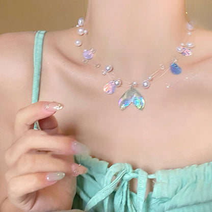 夏日彩色星星串珠吊墜項鏈女甜美小清新鎖骨鏈度假風小眾百搭項飾