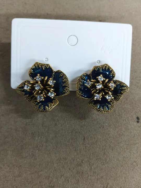 中古vintage銀針滴油花朵珍珠耳環復古優雅耳釘輕奢高級感耳飾女