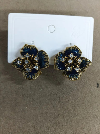 中古vintage銀針滴油花朵珍珠耳環復古優雅耳釘輕奢高級感耳飾女