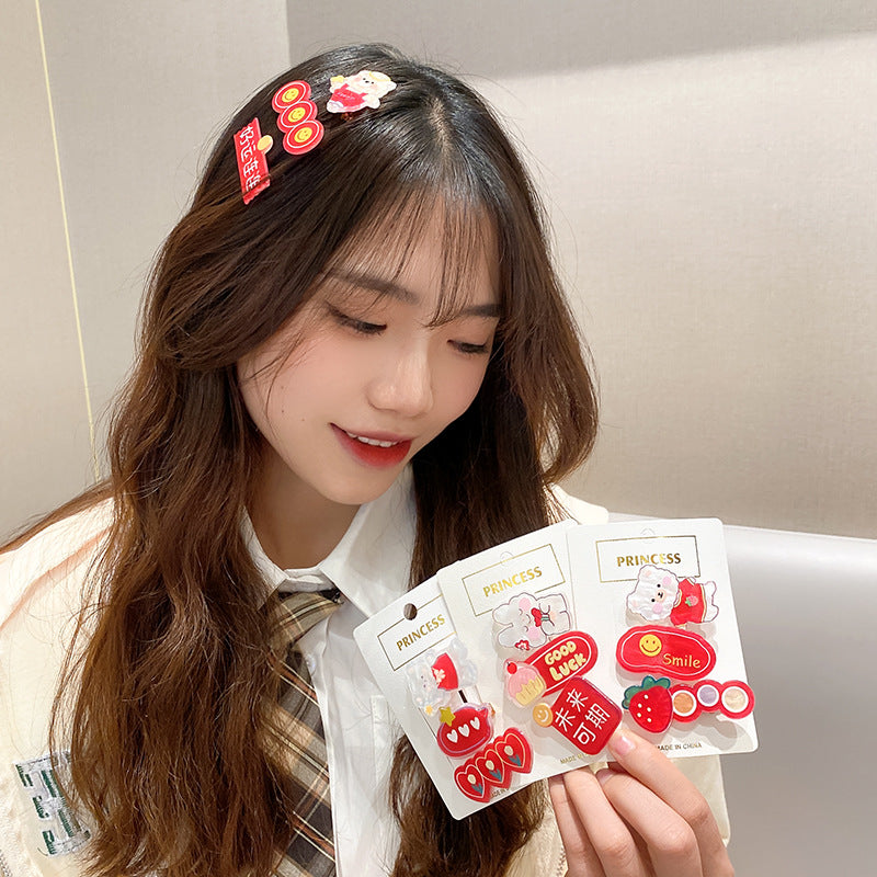 紅色卡通復古髮夾－貓咪3件套款細節1｜https://igowo.tw/