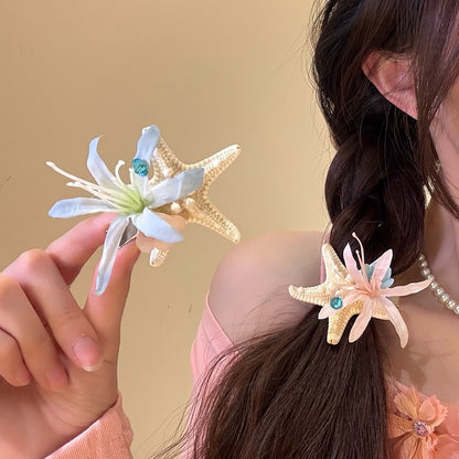 鑲鉆布藝花朵海星發夾海邊度假風側邊鴨嘴夾旅游拍照時尚百搭發飾