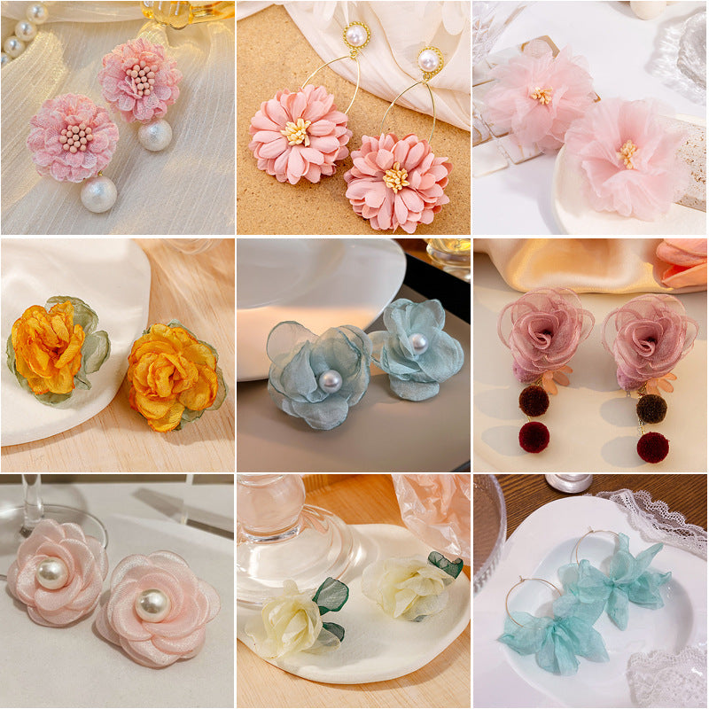 粉色珍珠花朵流蘇耳環－商品主圖｜https://igowo.tw/