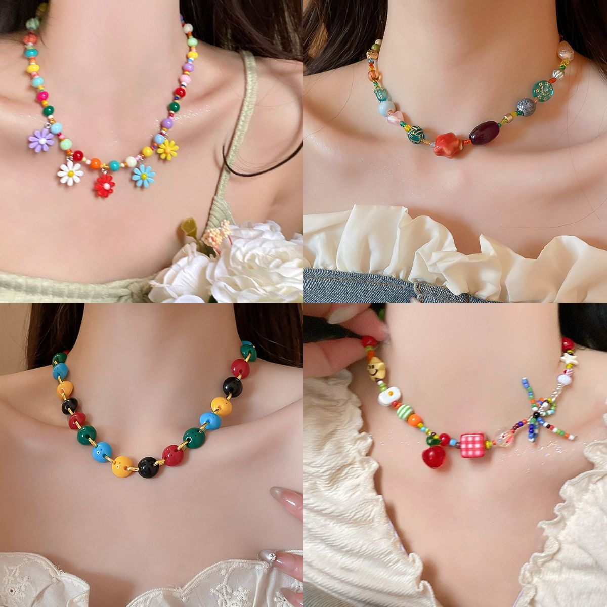 夏日彩色星星串珠吊墜項鏈女甜美小清新鎖骨鏈度假風小眾百搭項飾