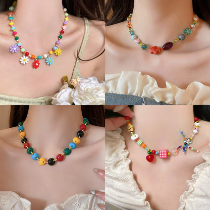 夏日彩色星星串珠吊墜項鏈女甜美小清新鎖骨鏈度假風小眾百搭項飾