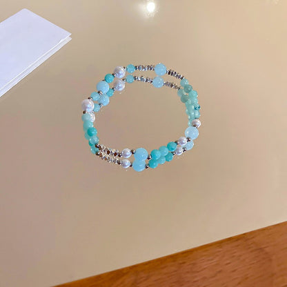 法式輕奢鋯石珍珠碎銀手鏈小眾簡約百搭手環手串夏季女高級感手飾