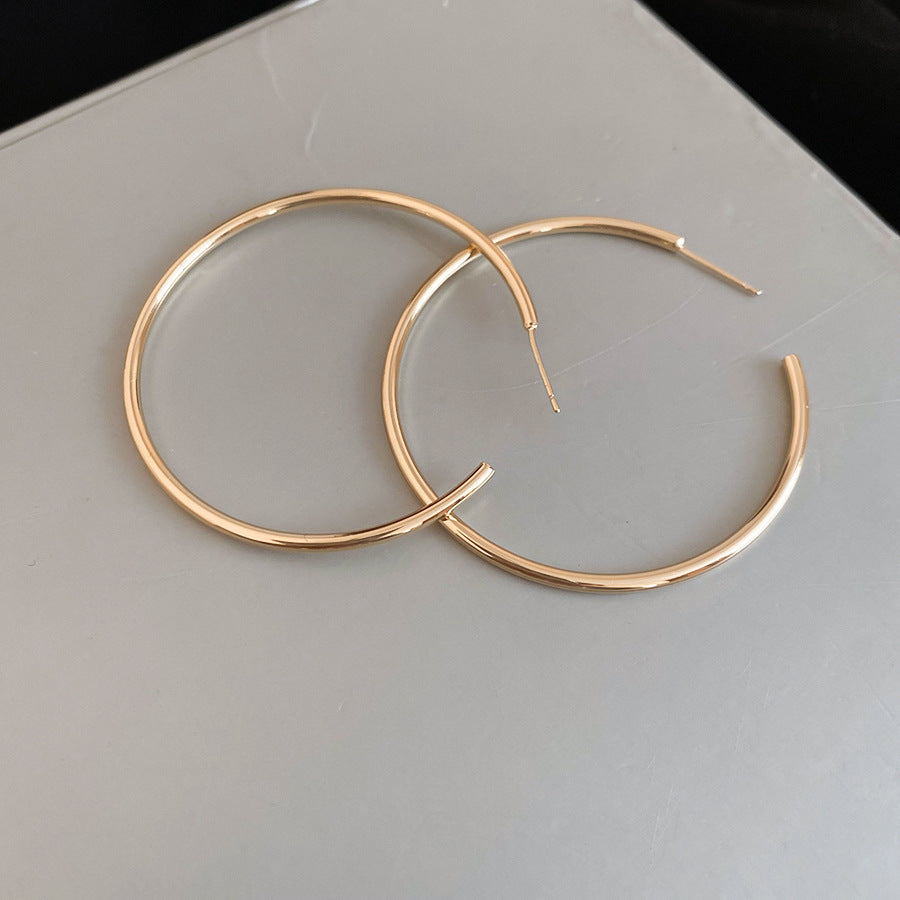 銀針極簡光面圓形耳夾耳釘冷淡風潮流耳圈耳環輕奢小眾設計感耳飾