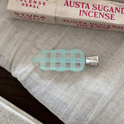 甜點格紋髮夾－薄荷綠款細節｜https://igowo.tw/