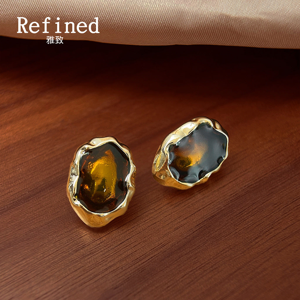 琺瑯不規則復古耳釘－商品主圖｜https://igowo.tw/