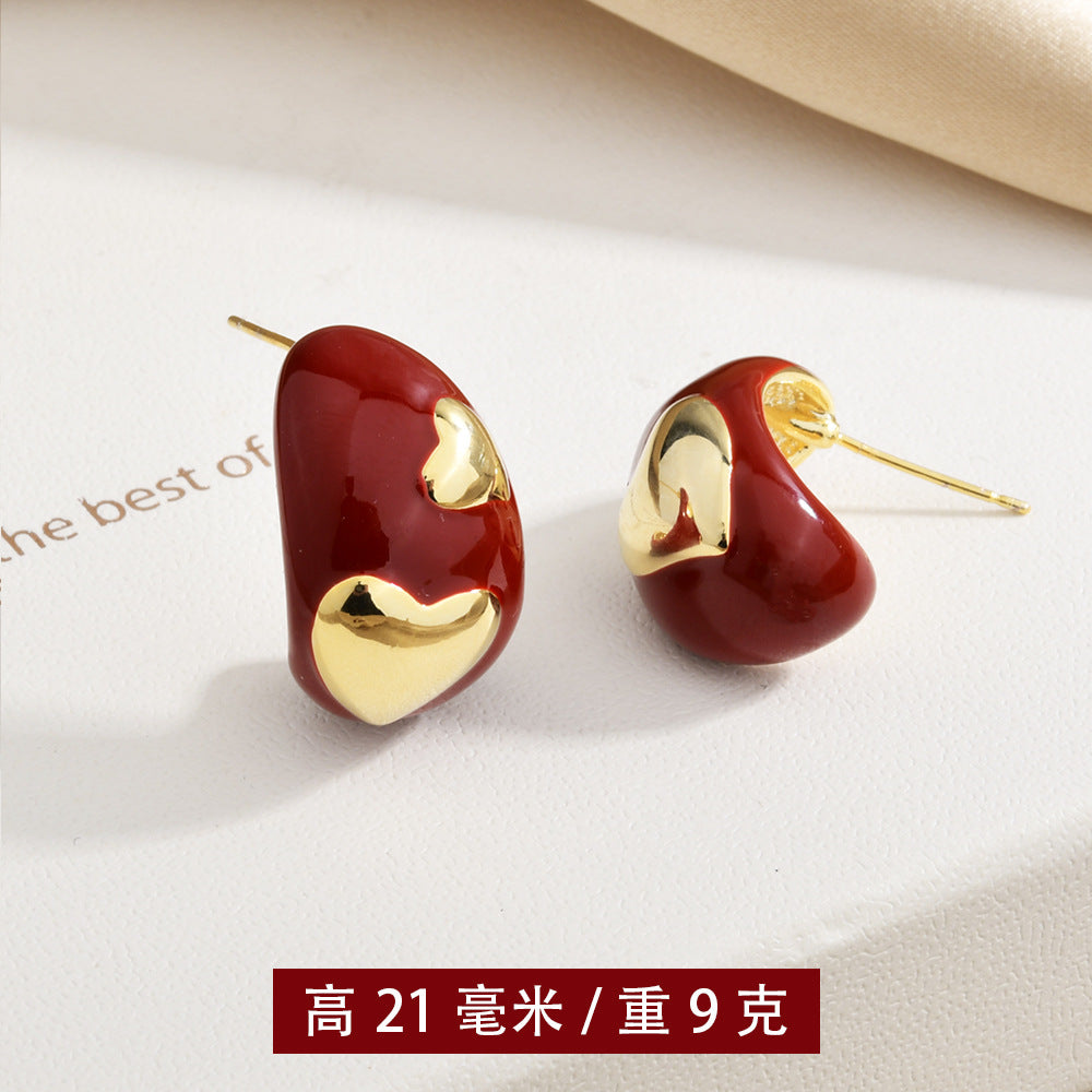 復古紅簡約耳釘