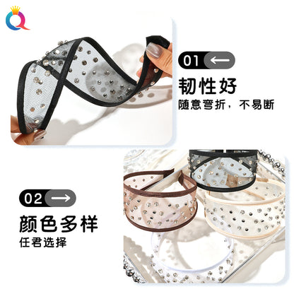 網紗寬版鑲鑽髮箍－第二視角實拍｜https://igowo.tw/