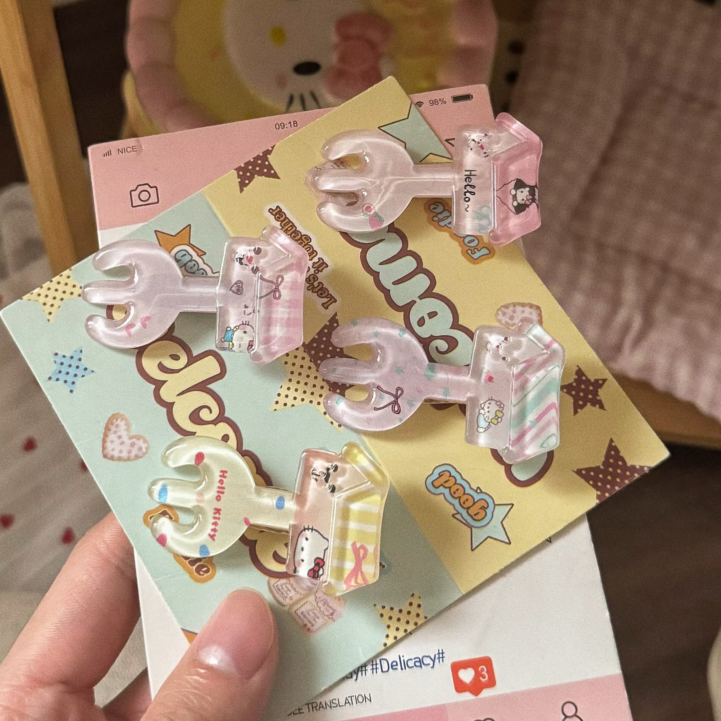 粉色貓咪卡通髮夾－商品主圖｜https://igowo.tw/