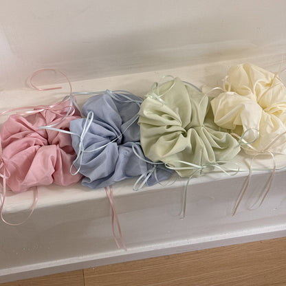 緞帶蝴蝶結簡約髮圈－純色芭蕾圈-藍色款細節｜https://igowo.tw/