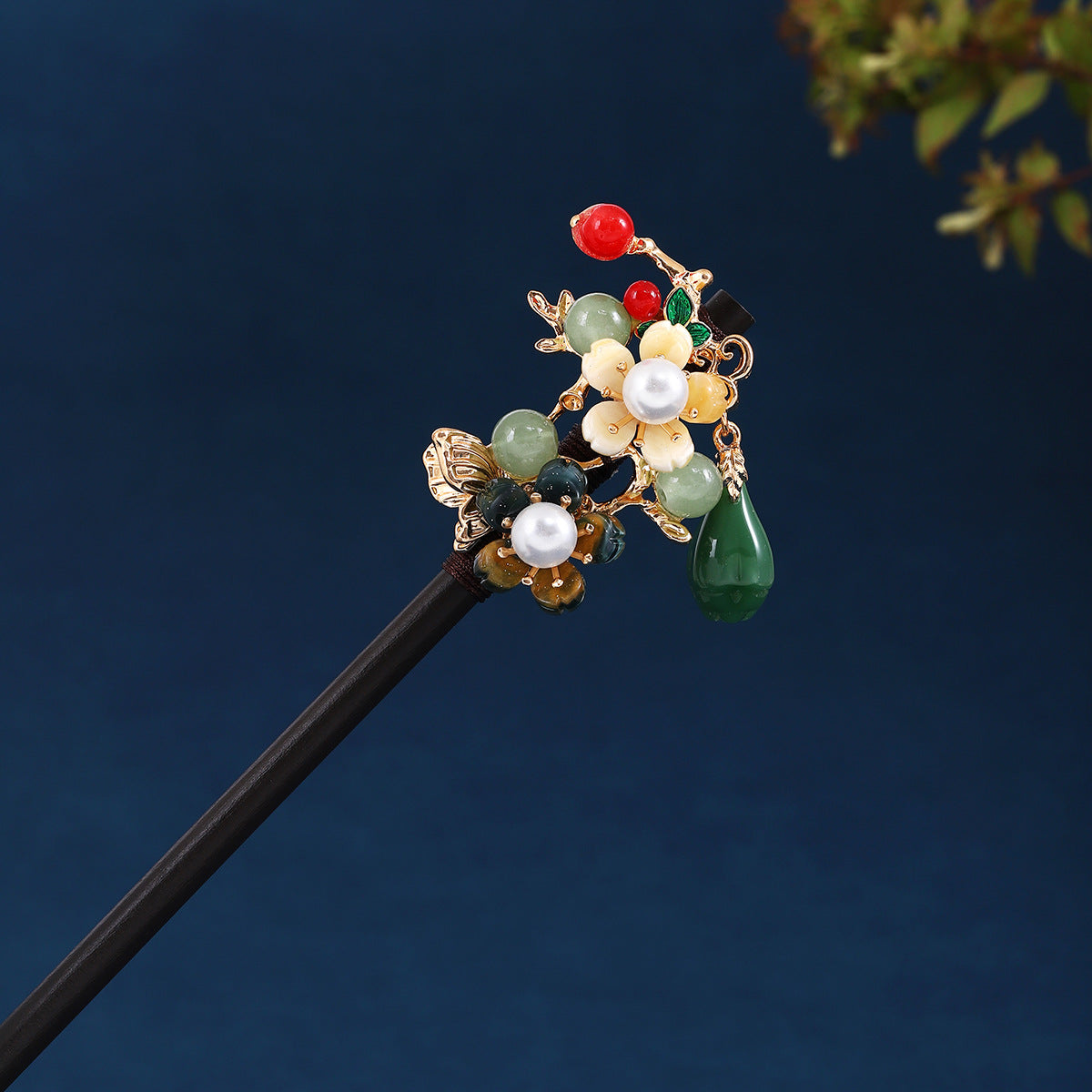 珍珠蝴蝶花朵流蘇髮簪