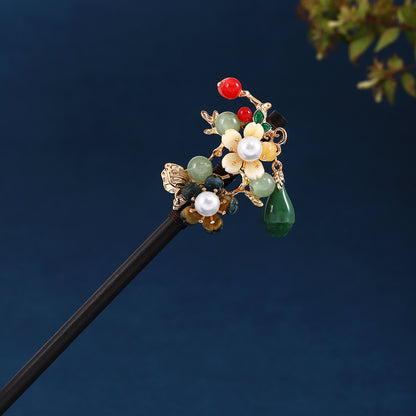 珍珠蝴蝶花朵流蘇髮簪