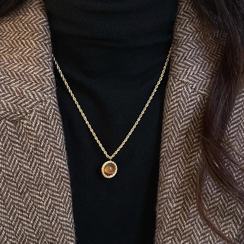 虎眼石圓形復古項鍊－商品主圖｜https://igowo.tw/