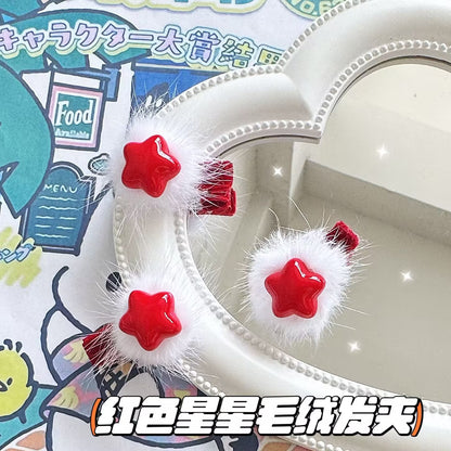 紅色絨面星星髮夾－商品主圖｜https://igowo.tw/