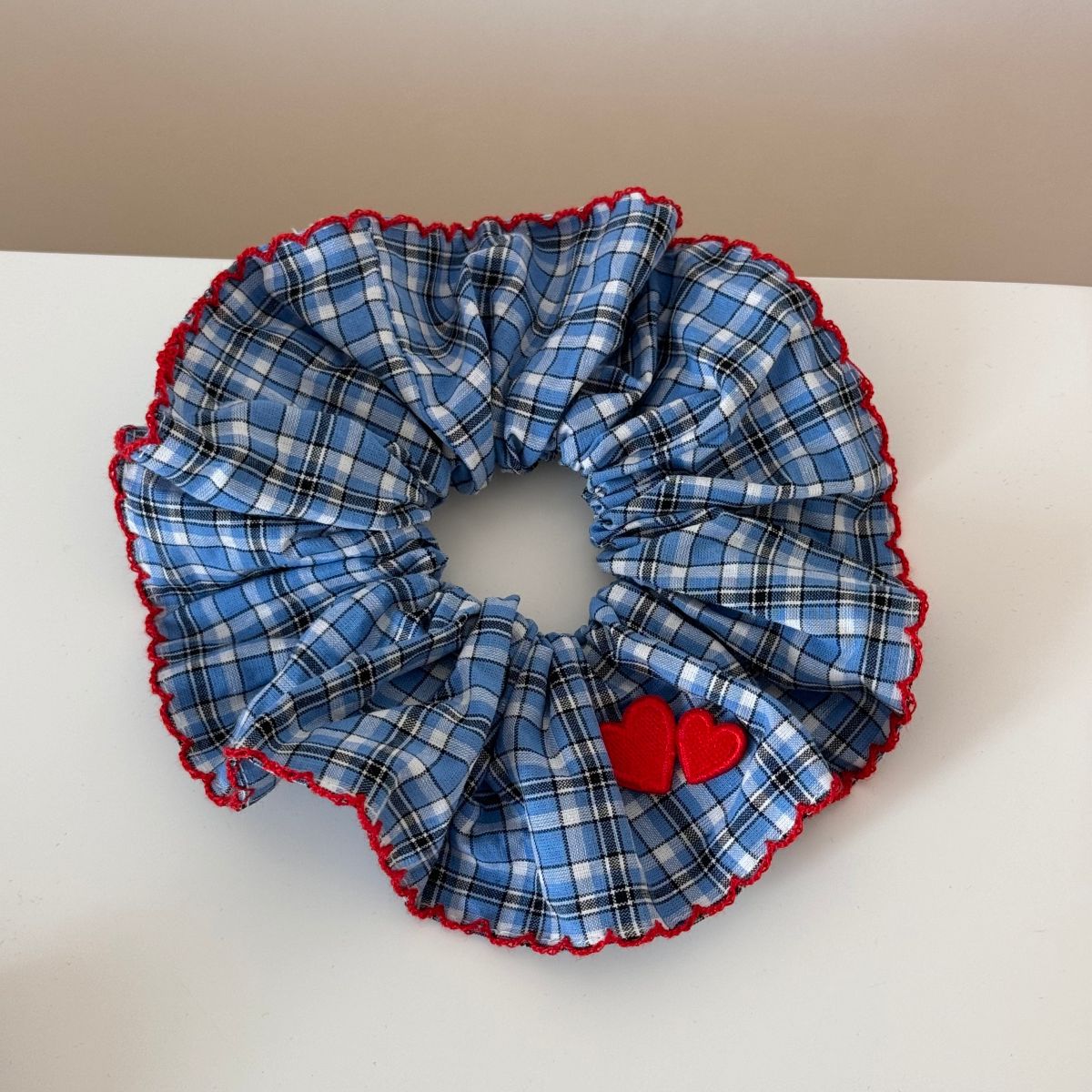 撞色格紋刺繡髮圈