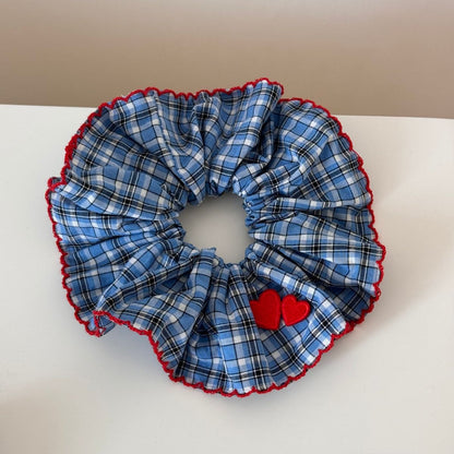 撞色格紋刺繡髮圈