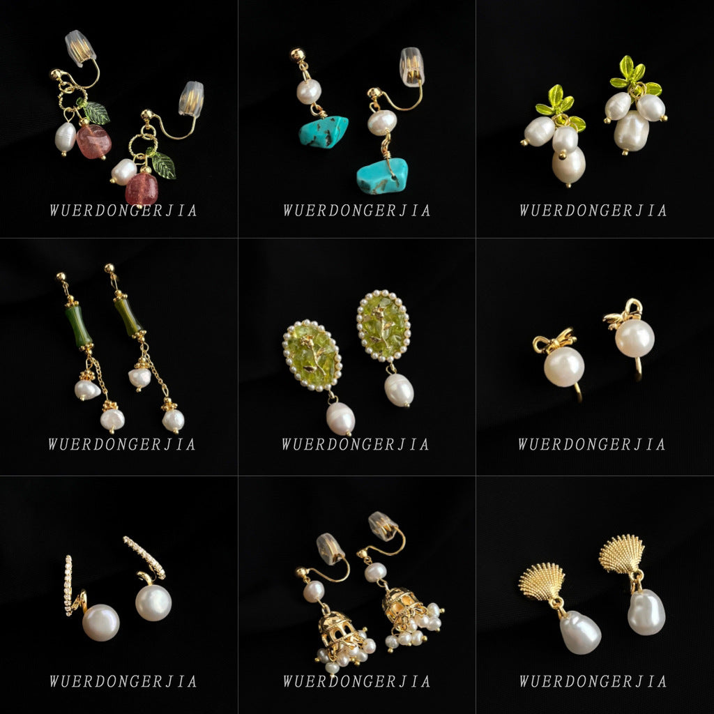 金色珍珠雙層電鍍耳夾－商品主圖｜https://igowo.tw/