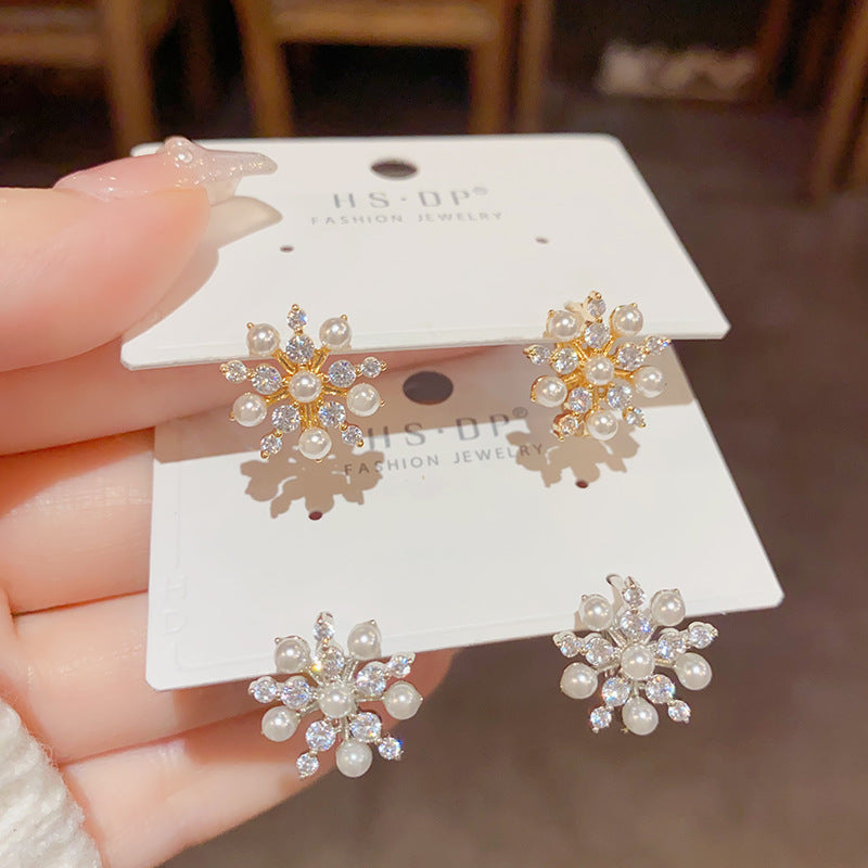 珍珠鋯石雪花耳扣－商品主圖｜https://igowo.tw/