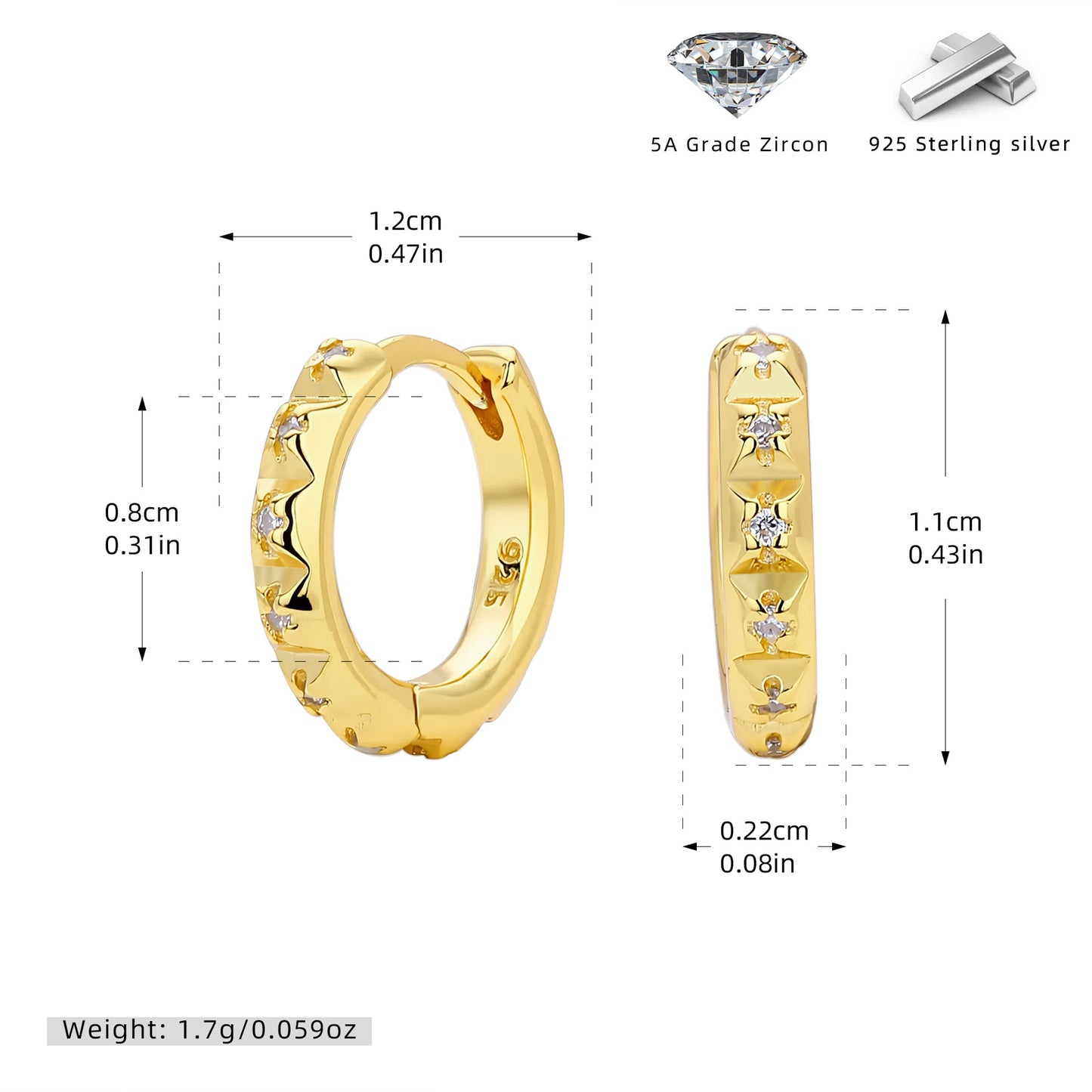 S925 耳環立體三角鋸齒鑲鋯多尺寸耳飾個性百搭飾品