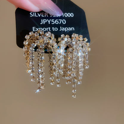 銀針超閃鑲鉆煙花流蘇耳環時尚優雅氣質耳釘耳墜輕奢高級感耳飾女