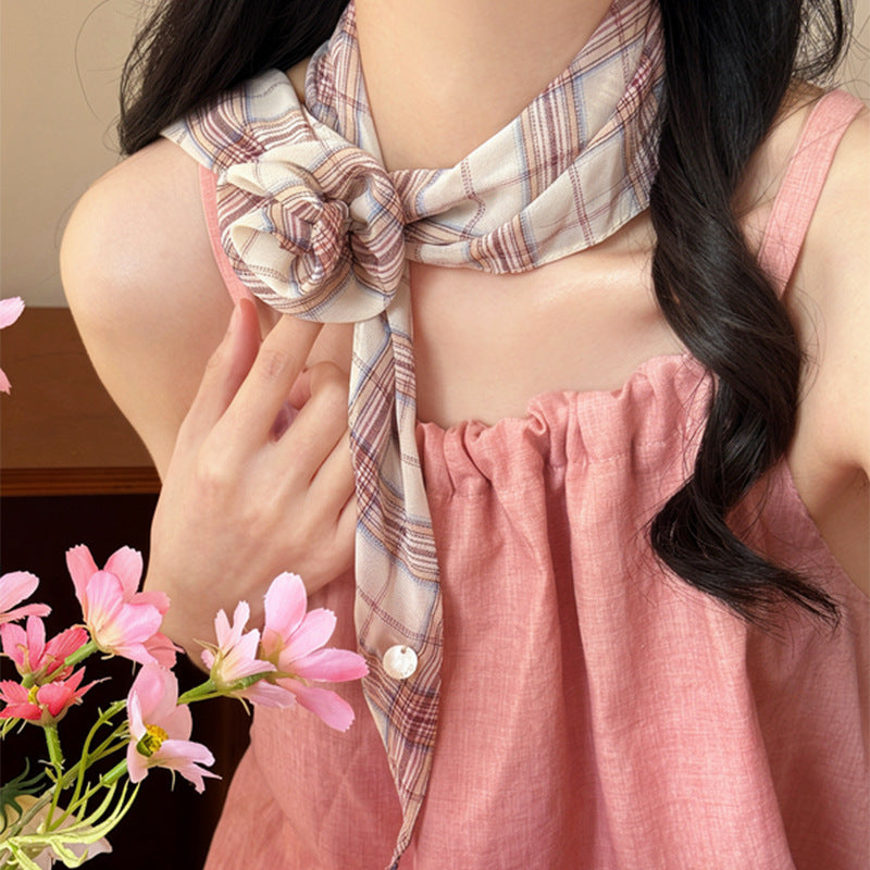 花朵復古項鍊－絲巾-白色-條紋款細節｜https://igowo.tw/