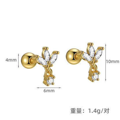 S925 不規則馬眼鋯石流蘇螺絲擰扣耳釘歐美時尚外貿高級感耳飾