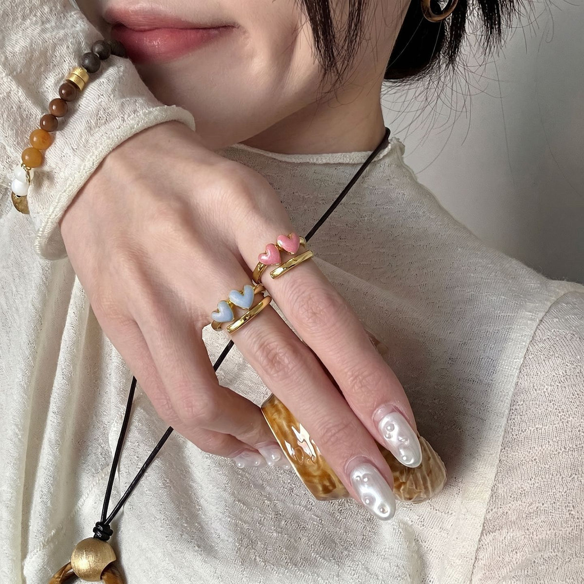 琺瑯愛心雙層簡約戒指－商品主圖｜https://igowo.tw/