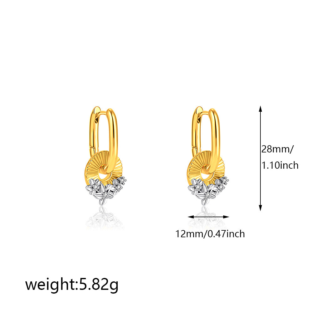金色鋯石花朵鑲鑽耳環