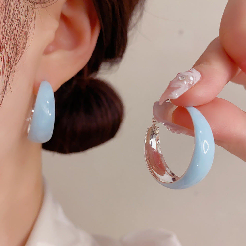 藍色琺瑯簡約耳扣－商品主圖｜https://igowo.tw/