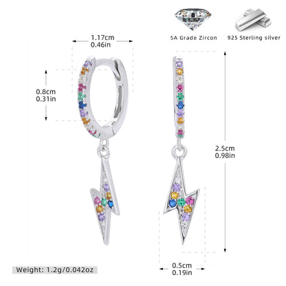 S925 新款耳墜時尚鑲嵌彩色鋯石閃電耳飾輕奢百搭小眾飾品