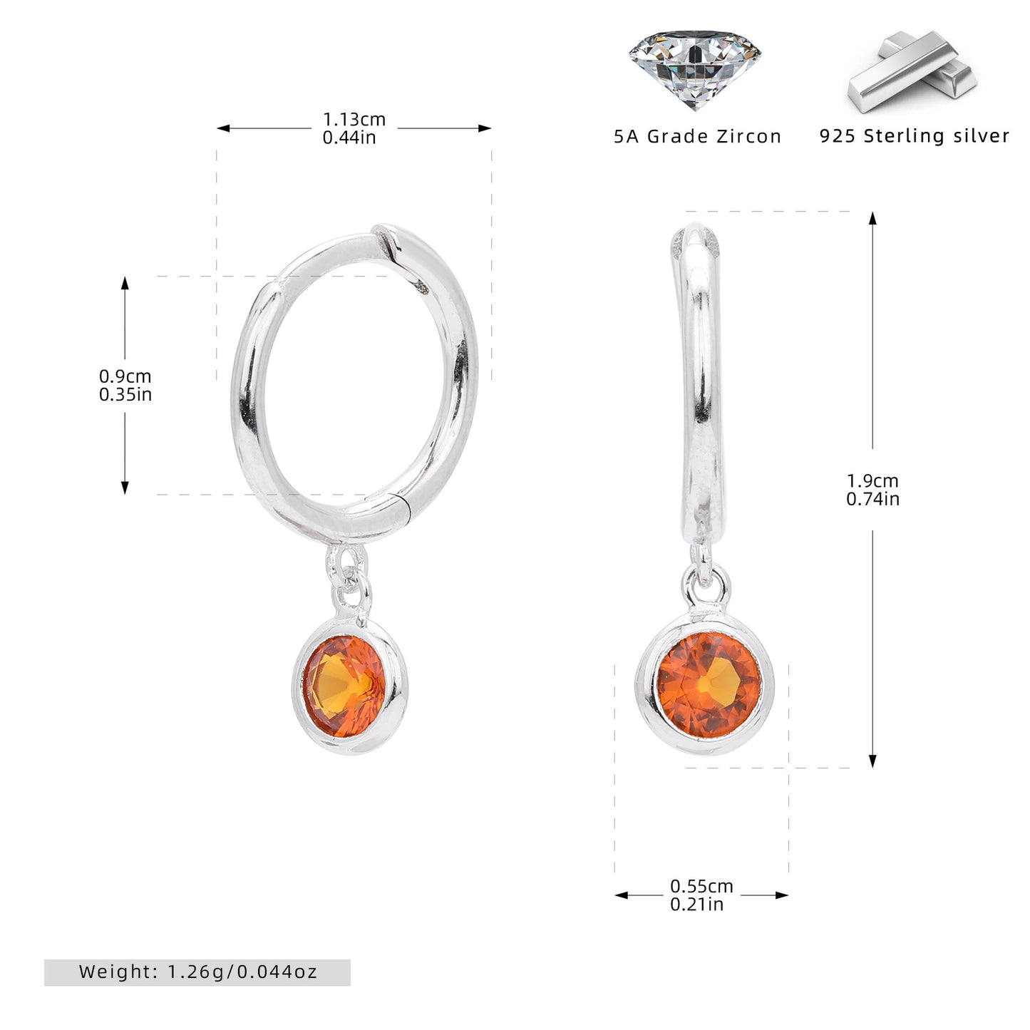S925 耳環圓形十二生辰石耳墜鑲鋯耳飾小眾百搭飾品