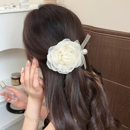 花朵簡約髮夾－粉色彈簧夾款細節｜https://igowo.tw/