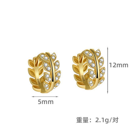 S925 幾何形鋯石耳圈女歐美外貿時尚ins輕奢暢銷耳環耳扣