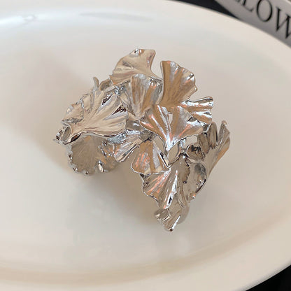 歐美跨境楓葉褶皺金屬開口手鐲冷淡風潮流個性手環設計感小眾手飾