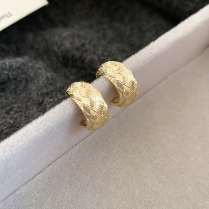 銀針金屬交叉紋路C形耳釘休閑簡約個性時尚耳環輕奢高級感耳飾女