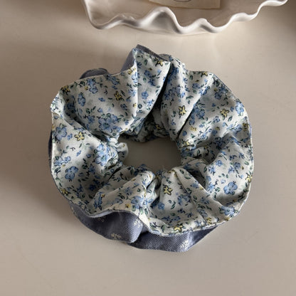 藍色波點碎花復古髮圈