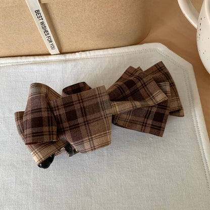格紋蝴蝶結復古髮夾