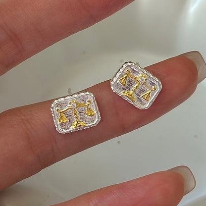 S925純銀韓版小眾設計感復古天秤耳環韓式風時髦個性耳飾品