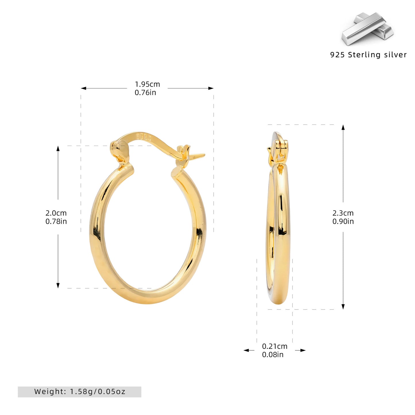 S925 耳環多尺寸素圈光面空心管耳圈小眾高級感飾品