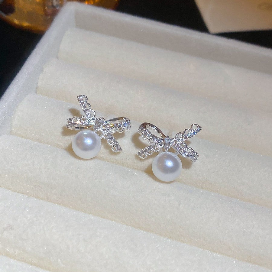 法式精致鋯石花朵珍珠耳環輕奢高級感耳釘優雅時尚氣質個性耳飾女
