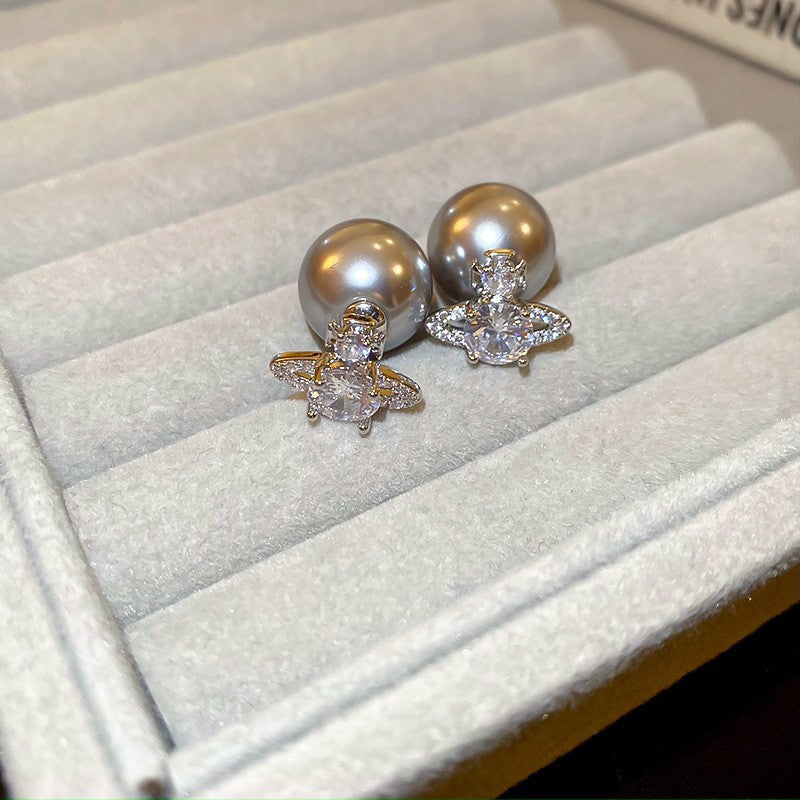 銀針蝴蝶人造珍珠耳釘女復古小眾百搭耳環時尚氣質耳飾輕奢高級感