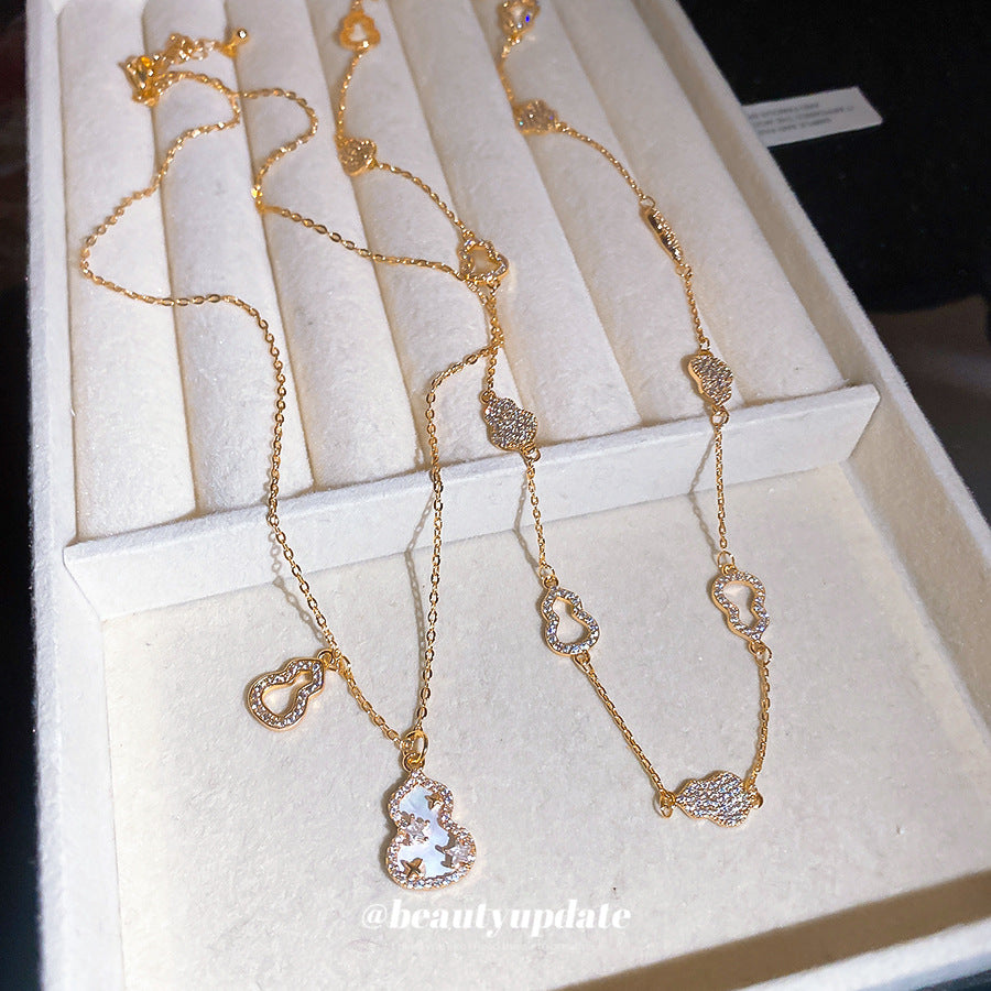 金色鋯石葫蘆墜飾項鍊－項鍊-金色（真金電鍍）款實拍｜https://igowo.tw/