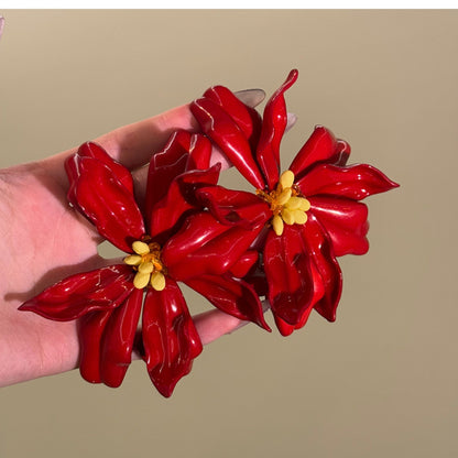 紅色花朵圓片流蘇耳環－細節特寫34｜https://igowo.tw/